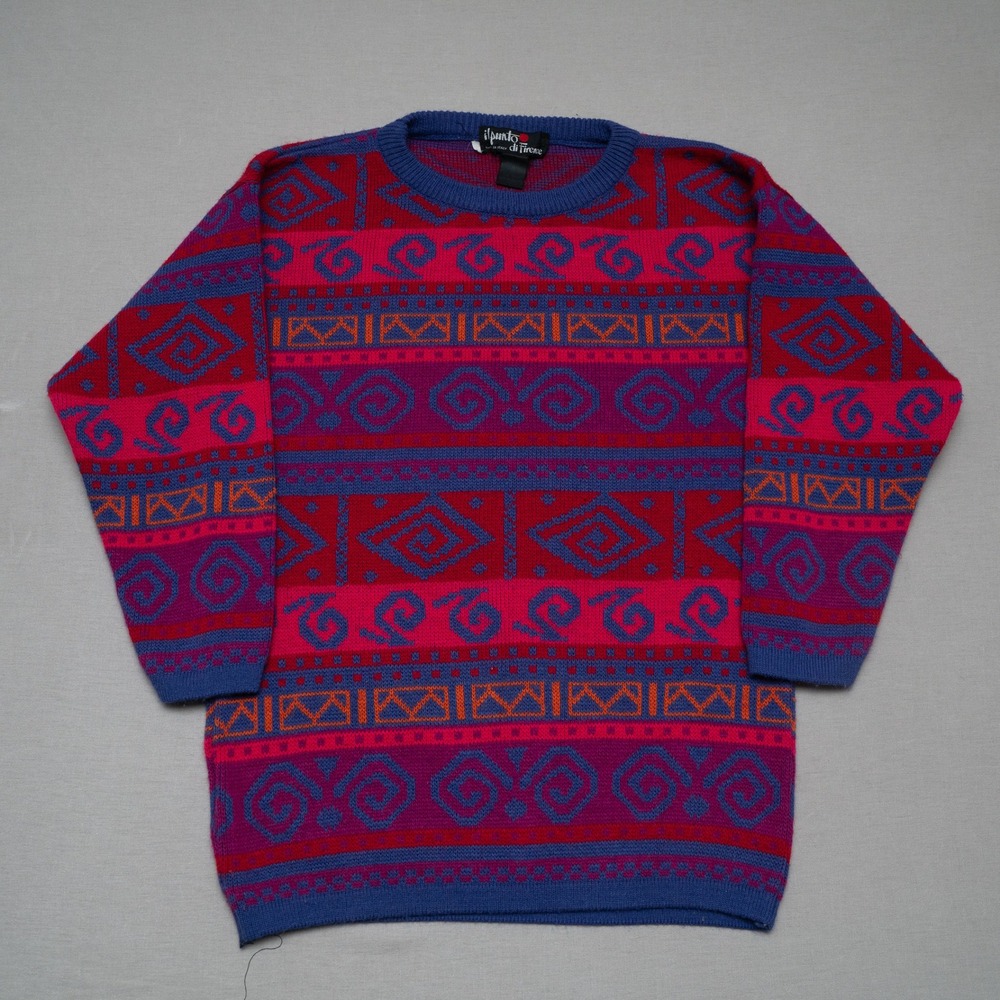 Vintage 80s Il Punto Di Firenze Knit Italy Sweater Multicolor Pattern Adult L